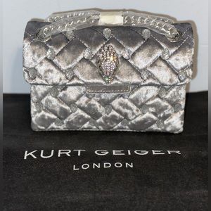 NWT KURT GEIGER LONDON Mini Kensington Velvet Grey Crystal Embellished Bag